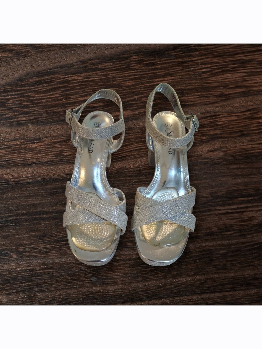 Shaeland Silver Glitter Platform Heel Sandals